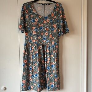 Lands' End Floral Midi Dress - Green, Blue, Orange